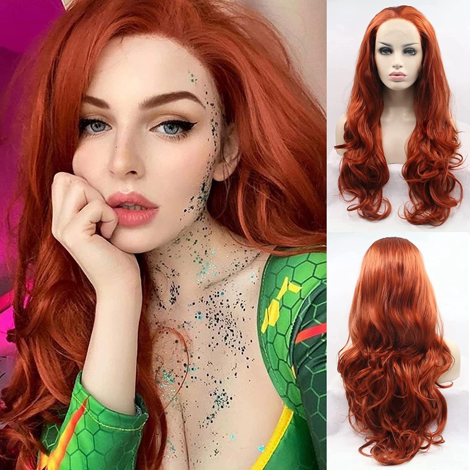 Ginger Lace Front Wigs Copper Curly Wigs for Women Long Wavy Auburn Orange Real Hair Wigs Drag Synthetic Glueless Heat Resistant Hair Cosplay 24Inch — image 1