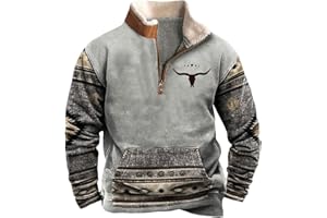 Zhyaj Western Sweatshirts for Men Aztec Cowboy Vintage Graphic Fleece Hoodie Mens Quarter Zip Pullover Country Jacket