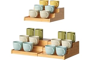 Hongtamoya 3-Tier Expandable Bamboo Mug Holder For Countertop Coffee Cup Holder Display Mug Organizer Mug Rack for Coffee Bar