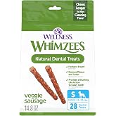 Whimzees Wellness Veggie Sausage Natural Dog Dental Treat, Chews, Freshens Breath, Small Size, 14.81 oz Bag, 28 Count