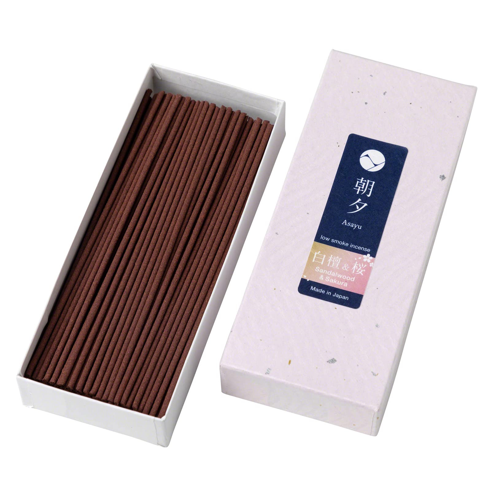 Asayu Japanese Low Smoke Incense Sticks Sakura Cherry Blossom and Sandalwood Premium Blend Scent - Made in Japan - ca. 80 sticks, 40gr - Quality for Relaxing