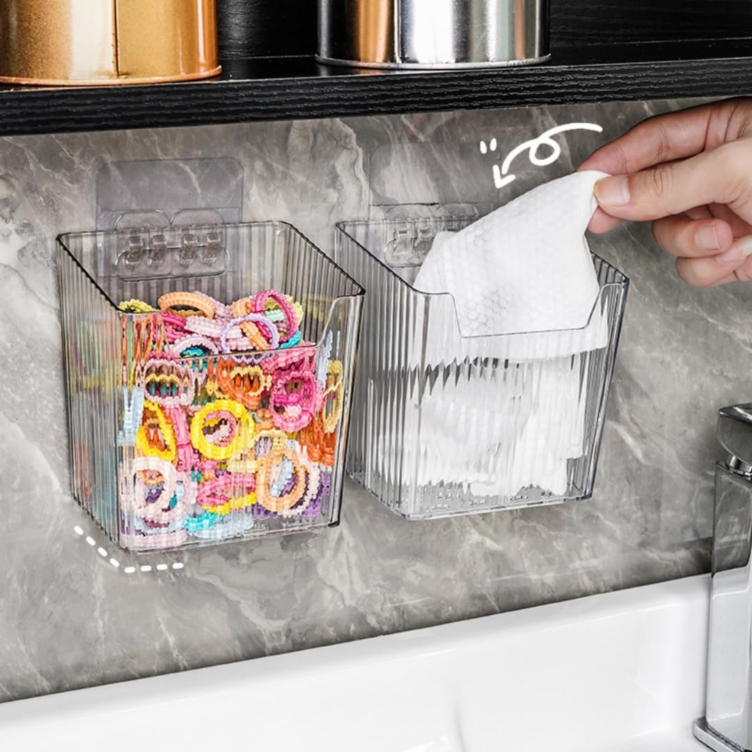 Photo 1 of 2 Pack Storage Organizer Bins, Wall Mount Organizer Clear Plastic Cabinet Containers Makeup Organizer for Fridge Wall Kitchen Bathroom Countertops Pantry