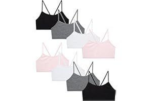 Rene Rofe Girls' Training Bras - 8 Pack 4-Way Stretch Seamless Comfort Cami Bralettes with Spaghetti Straps (Sizes: M-XL)