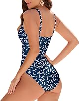 WIN.MAX One Piece Swimming Costume Tummy Control Ruched Padded Navy Bird UK18 view 2
