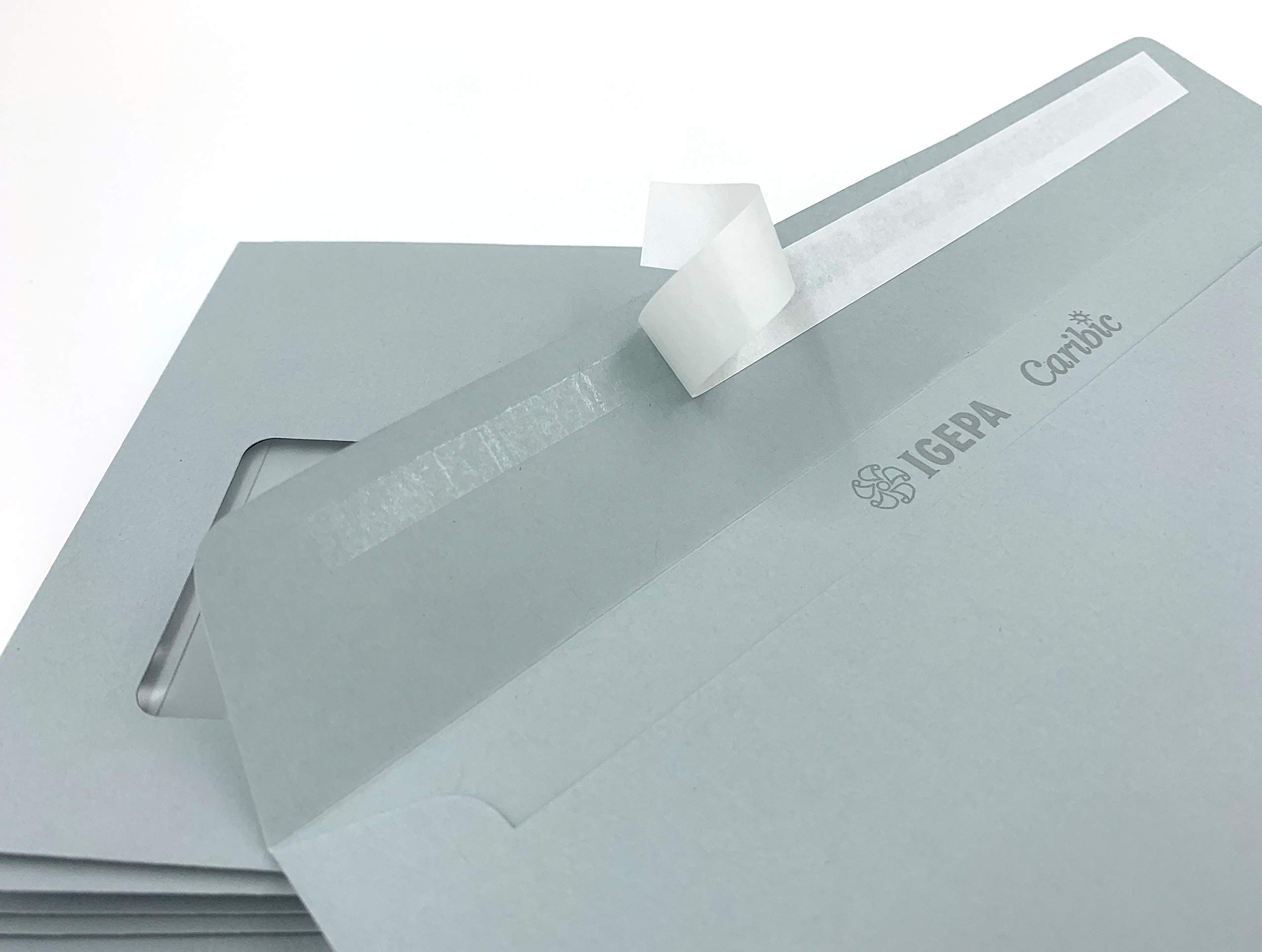 100 Envelopes with Windows, 220 x 110 mm, Peel and Seal, Silver Grey, Grey