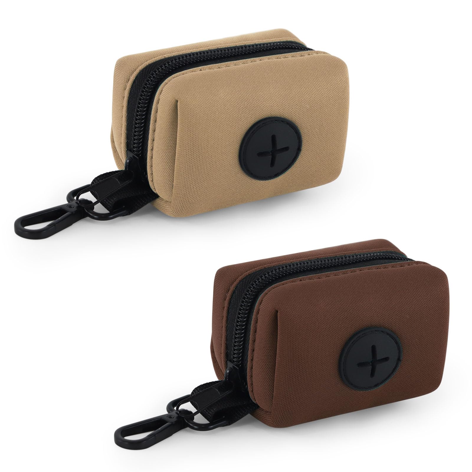 Wolfone 2 Pack Dog Poop Bag Holder, Poop Bag Holders for Leades, Dog Waste Bag Dispenser Lead Attachment for pets Brown/Sand