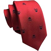 Secdtie Men's Skinny Silk Tie Repp Skull Jacquard Woven Casual Halloween Necktie