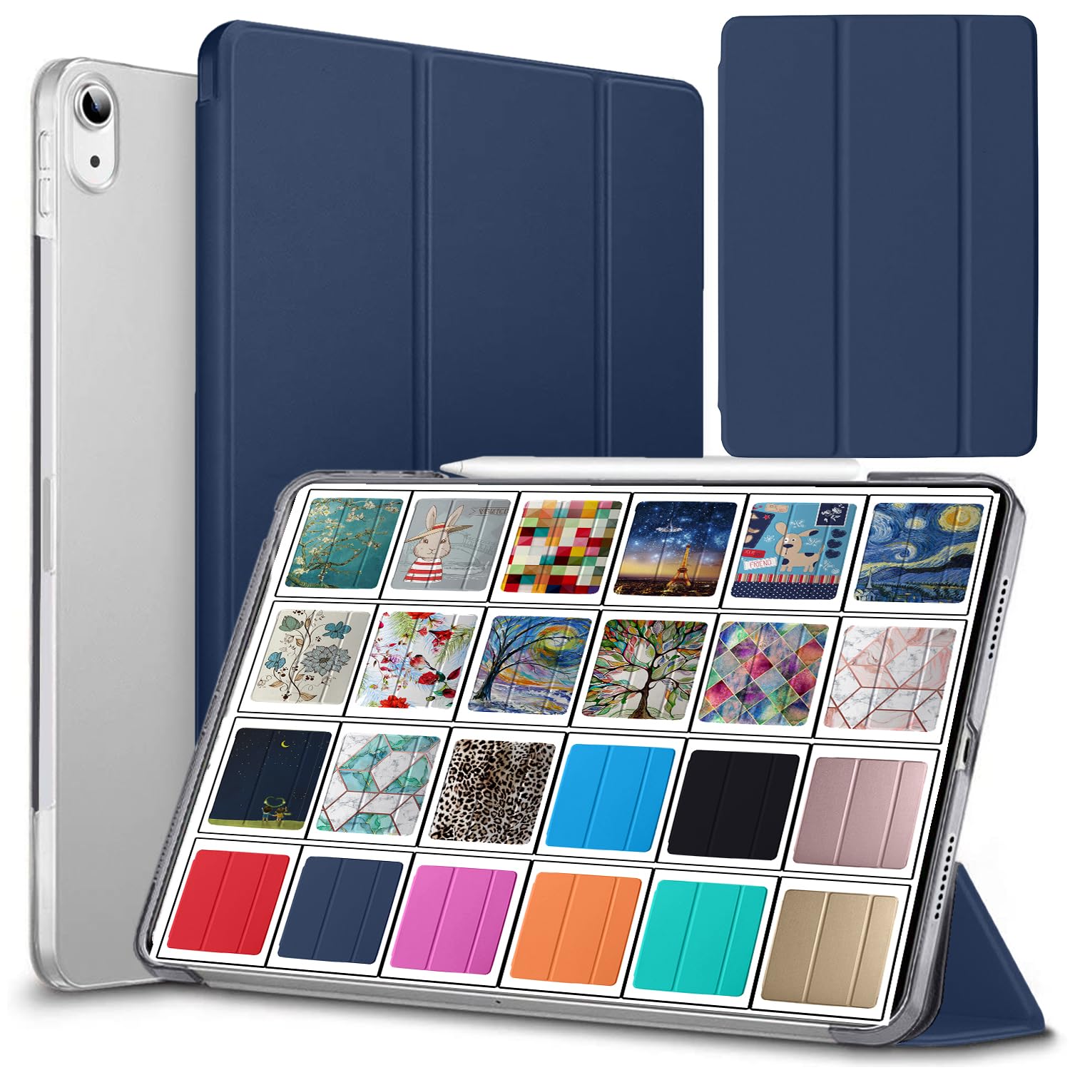 DuraSafe Cases for iPad Air 6 2024 11" Air 5 2022 Air 4 2020 10.9" [ Air 4th Air 5th 6th 11th ] A2316 A2324 A2325 A2072 Trifold Hard Smart PC Translucent Back Cover - Navy Blue