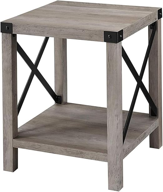Amazon Com Wood Style Home 18 Small End Table For Living Room Grey Wash Accent Side Table Nightstand Rustic Office Decor Studio Living Heavy Duty Commercial Bar Cafe Restaurant Home Kitchen