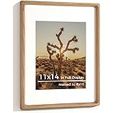 RICHFOCUS 11x14 Picture Frame USA-Sourced Natural Oak Solid Wood Photo Frame Handcrafted Rounded Corner Wooden Frame with Real Glass Display Photos 8x10 with Mat or 11x14 Without Mat