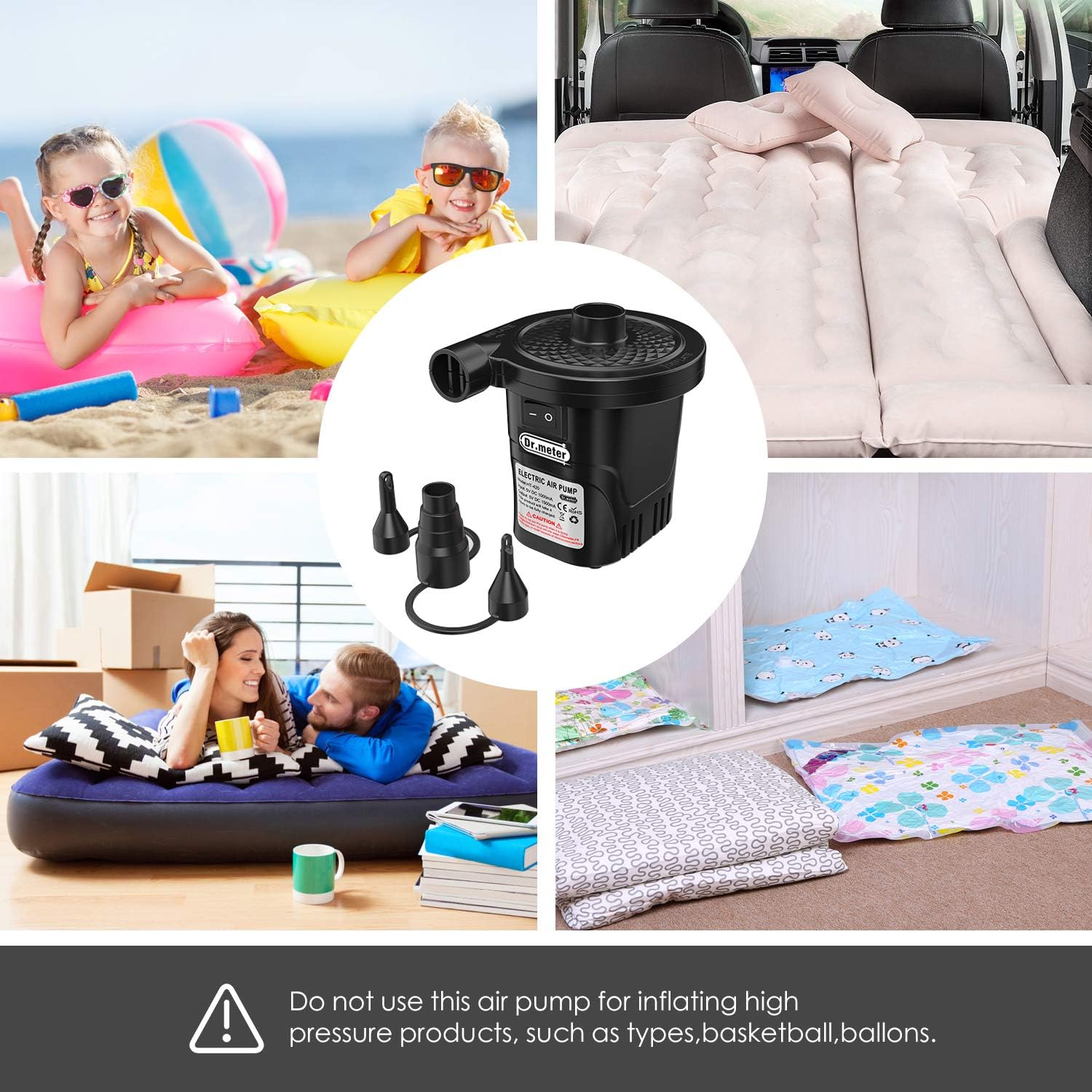 Rechargeable Air Pump, Dr.meter HT-420 Portable Electric Air Pump Quick-Fill Inflator Deflator Air Mattress Pump (Rechargeable Air Pump): Home & Kitchen