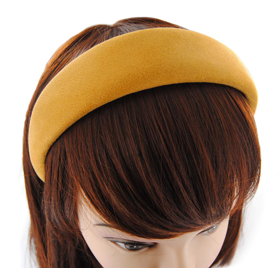 Axy HRK5L Headband with Flannel Hairband Vintage Hairband Classic and Fashionable Headband (Leather Look) (Yellow)