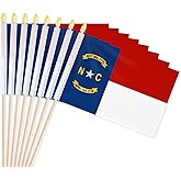 Pack of 20, Handheld North Carolina State Flags 5x8 Inch - Small NC Flags on Wood Sticks with Spear Top, Mini North Carolinian Flag for Elections, Patriotic Decorations, Independence Day Celebrations