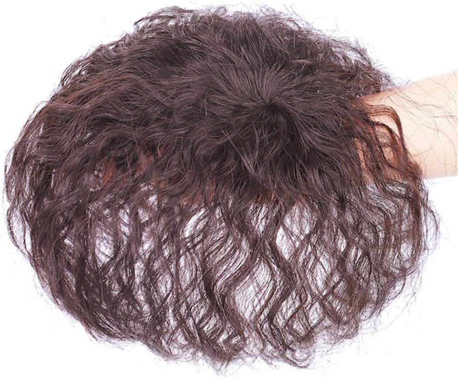 Human Hair Short Curly Toppers Clip In Crown Hairpiece Nature Look Wiglet Top Closure for Women Cover White Thin Hair by Remeehi 6" in Length Machine-made 7 * 10cm Dark Redish Brown