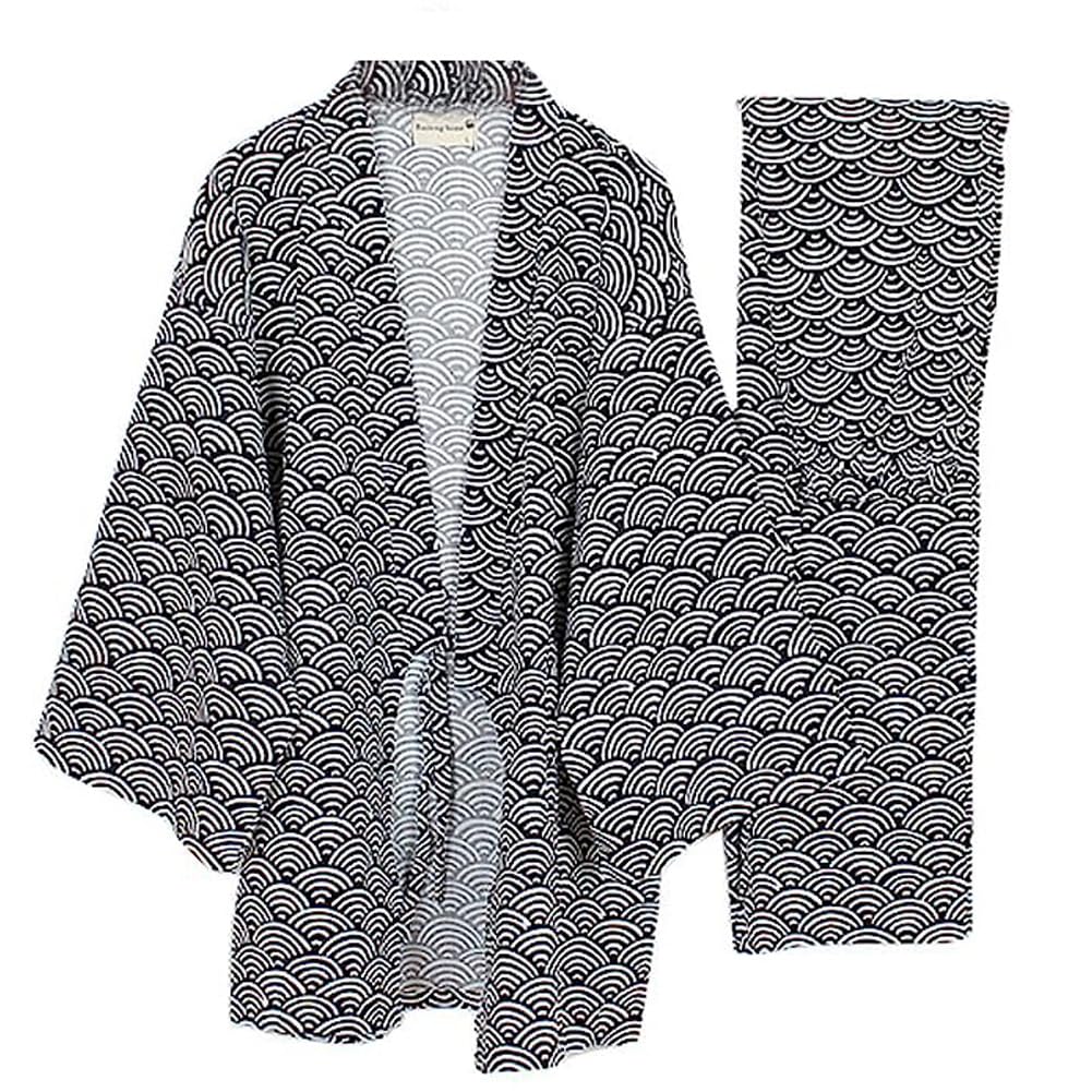 thefancypumpkin Jinbei Men's Japanese Yukata Kimono, Black276m, M