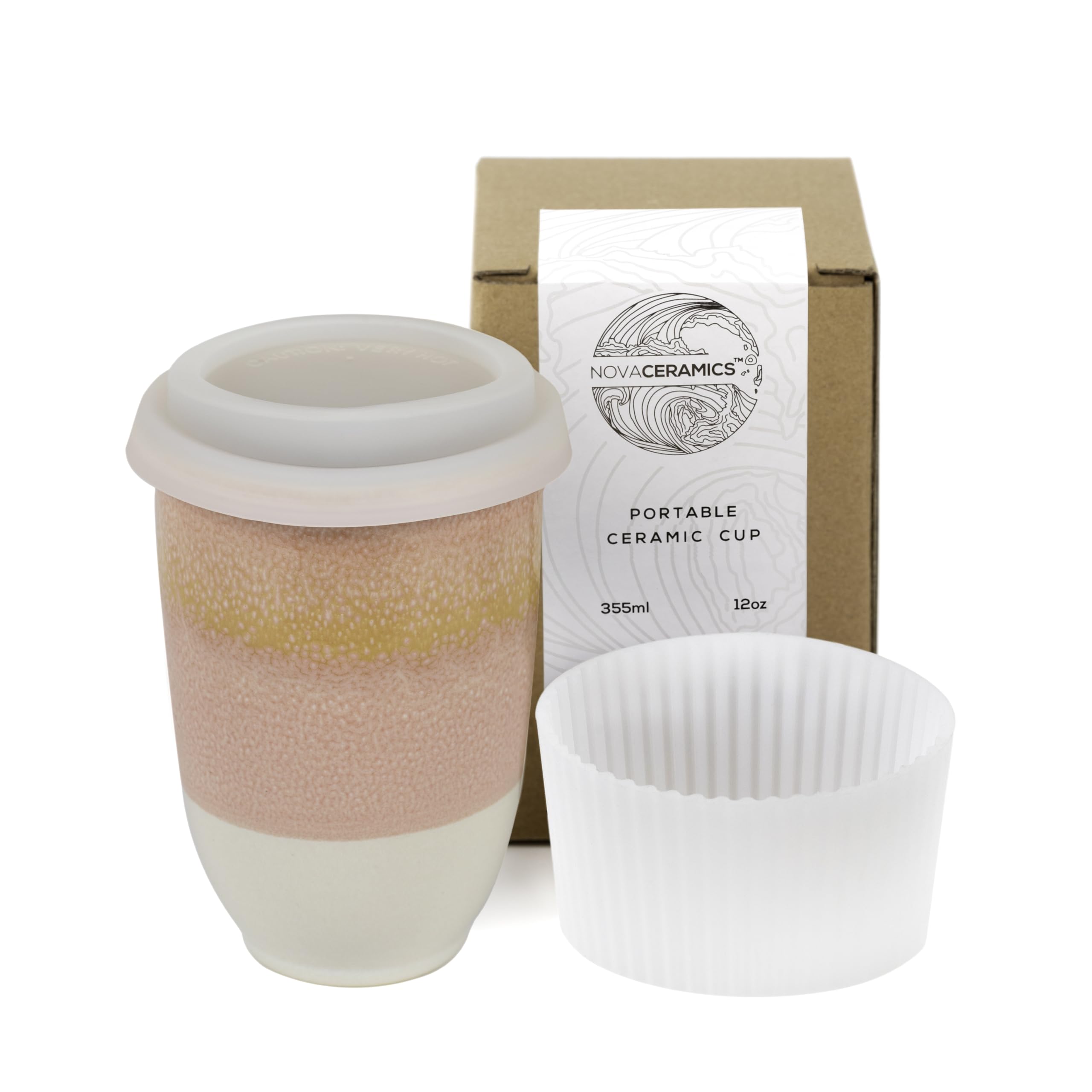 Photo 1 of NOVA CERAMICS Travel Mug - Travel Coffee Mug – Iced Coffee Cup Unique to Go Mug – Microwave & Dishwasher Safe Coffee Pink Tumbler - Gifts for Women Men Him Her – 12oz – Afterglow