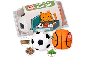 Agape 100% Catnip & Silvervine Filled Cat Toys, Interactive Chew & Kicker Balls for Indoor Cats, Enrichment and Teeth Cleaning Fun for Bored Cats and Kittens, 2 Pack Natural Crinkle Cat Toy with Sound