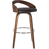 Armen Living Sonia 26" Seat Height Mid Century Modern Swivel Bar Stool for Kitchen Island Counter in Brown Faux Leather and W