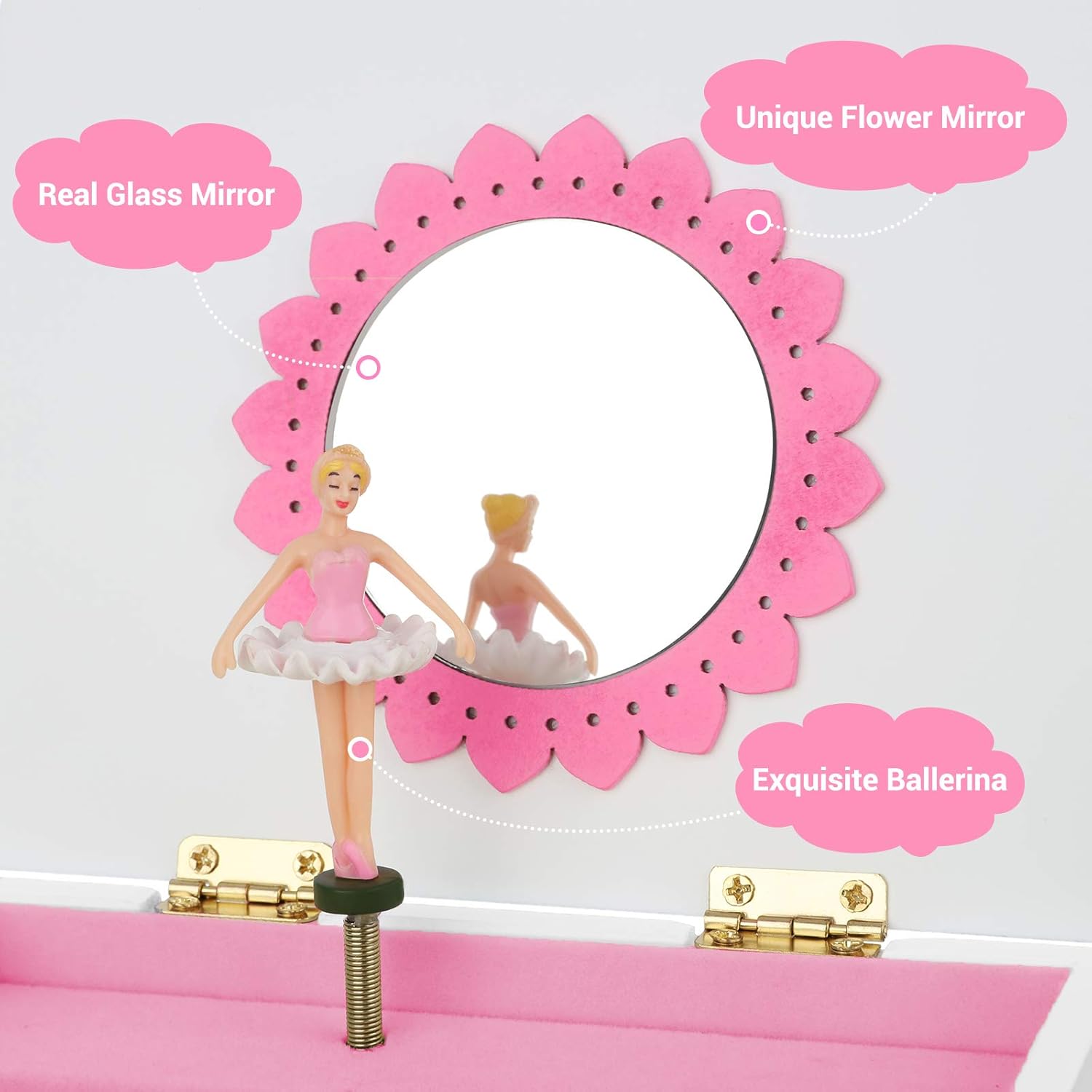 SONGMICS Ballerina Music Jewelry Box for Little Girls, Cartoon Cat, Fur Elise Melody, 5.9"L x 4.5"W x 4.8"H, White: Furniture & Decor