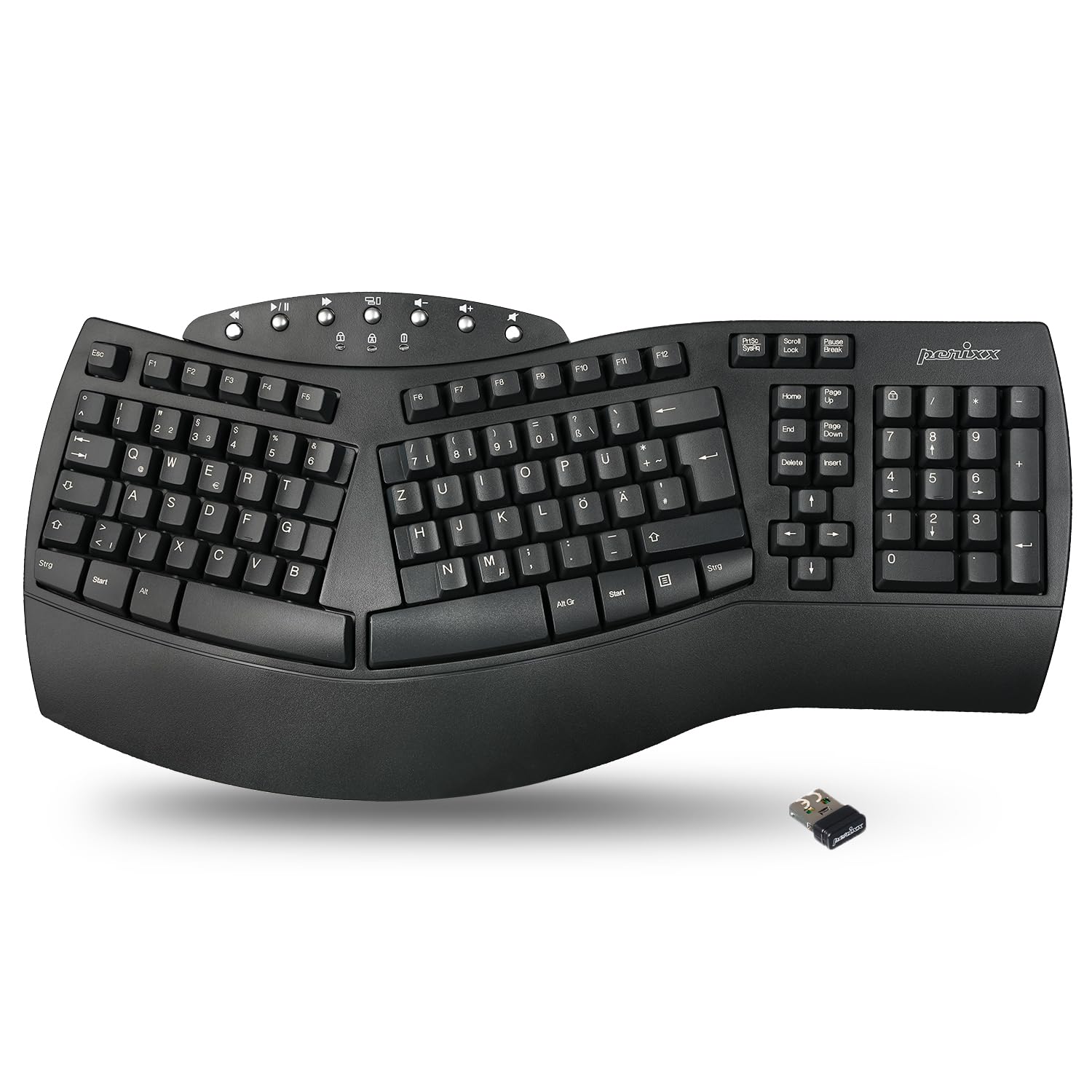 perixx PERIBOARD-612BDE Bluetooth® Tastatur german, QWERTZ black Ergonomisch, Handballenauflage,