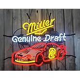 Neon Signs Beer Bar Club Bedroom Compatible For Miller Genuine Draft Car Glass Neon Signs for Office Hotel Pub Cafe Birthday Party Man Cave Neon Light Art Wall Lights 24 X 20 Inches