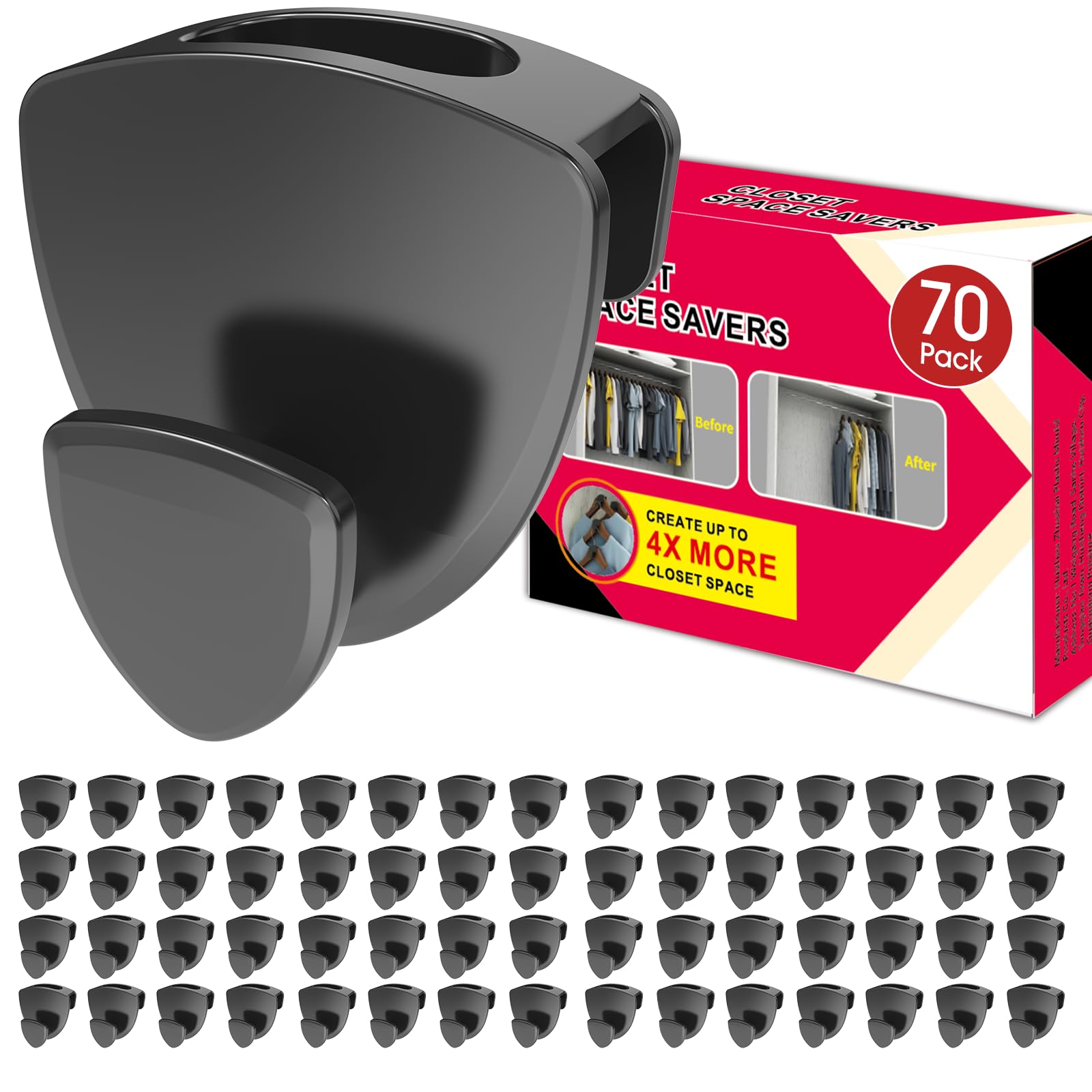Photo 1 of Latoxcaa Space Saving Hanger Hooks 70Pcs, Upgrade Heavy Duty Space Saver Hangers Connector Hooks for Clothes, Premium Hanging Closet Organizer for Dorm, Ganchos para Colgar Ropa, Black