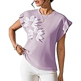 Pink Queen Womens Summer Tops 2026 Fashion Floral T Shirts Ruffle Cap Sleeve Casual Blouses