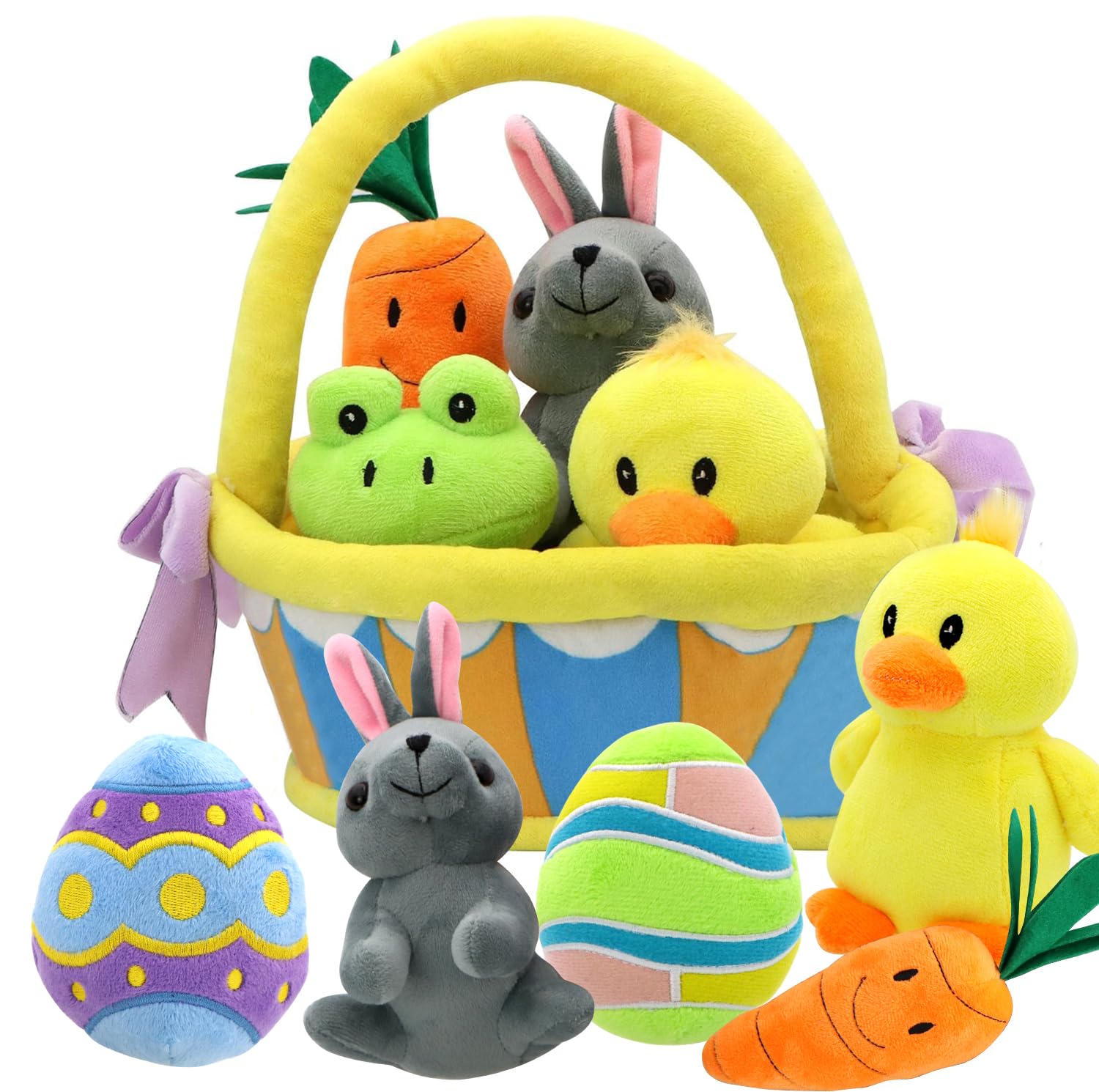 JOYIN 7 Pcs Easter Basket Plush Original Style Plushies Playset Basket Stuffers Toys for Easter Party Favors for Baby, Toddler & Kids of 3+