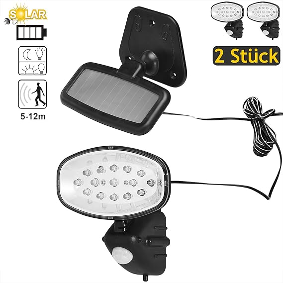 Deuba 2X LED Solar Solarlampe Solarleuchte Solarstrahler Außen Garten mit Bewegungsmelder Außenwandleuchte