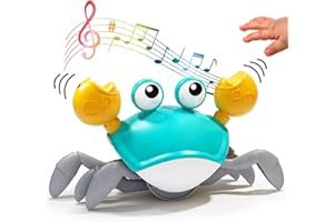 Deejoy Green Crawling Crab Toys with Light Up, Interactive Musical Toy with Automatically Avoid Obstacles, USB Rechargeable, Fun Moving Toy for Babies, Toddlers and Kids