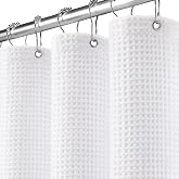 White Waffle Weave Shower Curtain 258GSM Heavyweight Cotton Fabric 72Wx72L | Soft Cotton Cloth,3D Square Truely Waffle Washable, Hotel Luxury Spa, Shower Curtain Set for Bathroom 12 Plastic Hooks