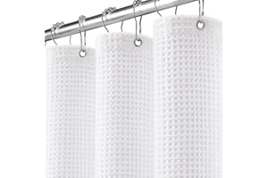 XOGUIBO Waffle Weave Shower Curtain - White Cotton Fabric Texture Heavyweight Shower Curtain for Bathroom,Washable,72Wx72L