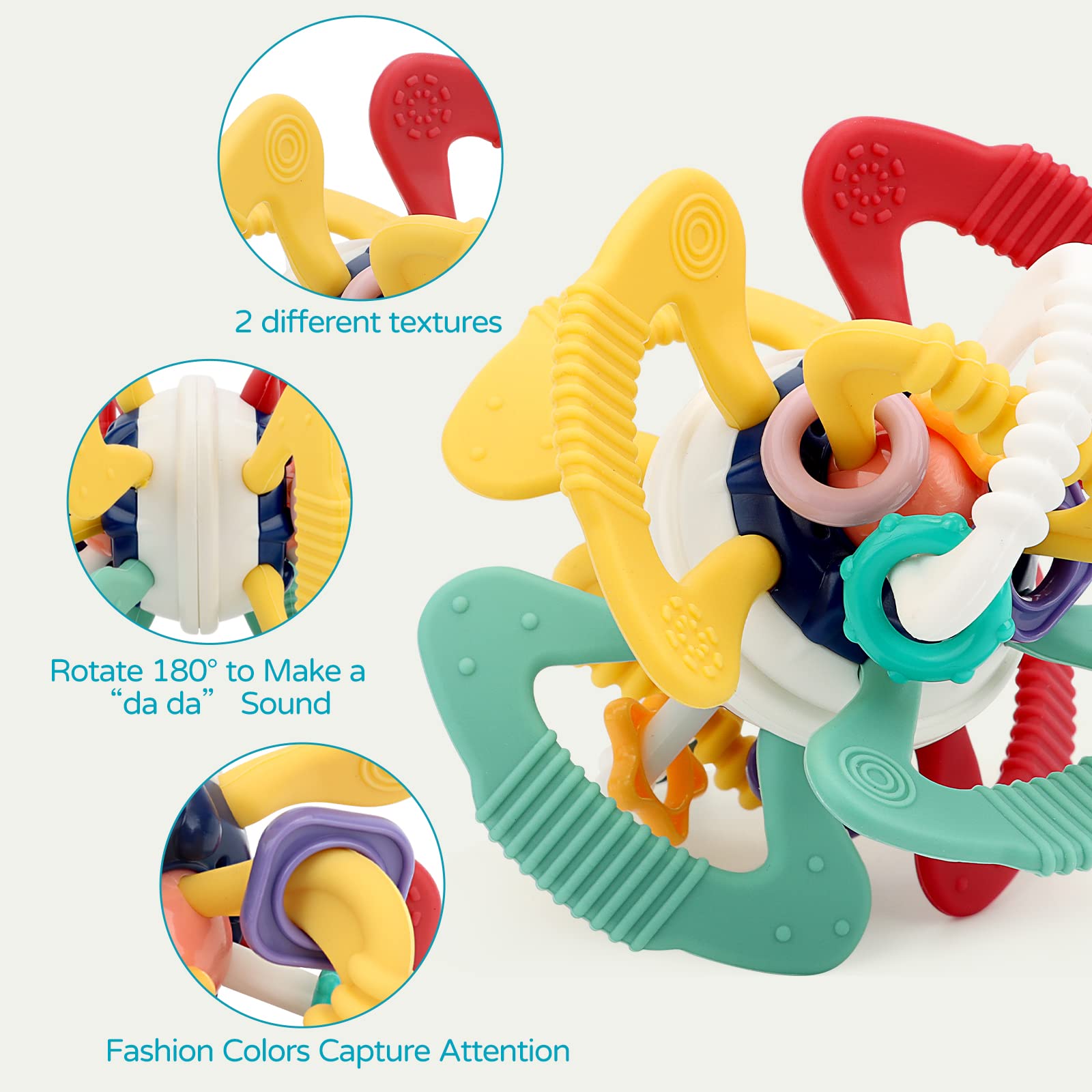Teething Toys for Babies 0-6 Months: Sensory Toys for Infant - Newborn Gifts for Boys Girls Baby Toys Learning Developmental Chewable Freezable Rattle