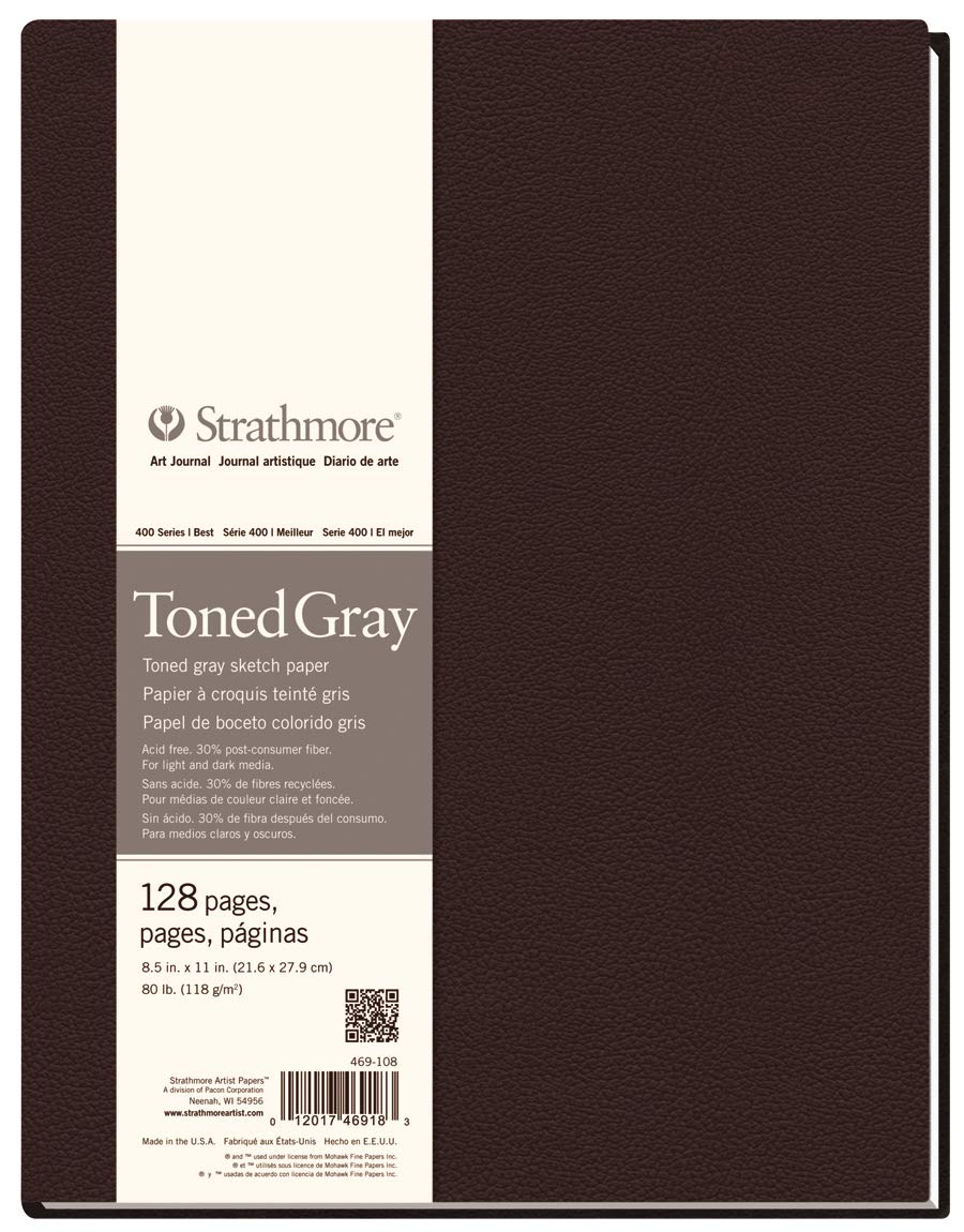 Strathmore 400 Toned 118gsm Paper Hardbound Sketchbook, Fine Grain, 8.5 x 11 in, 64 Sheets, Ideal for Professionals & Students