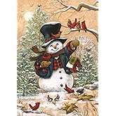Winter Friends Primitive House Flag Snowman Cardinals Briarwood Lane 28" x 40"