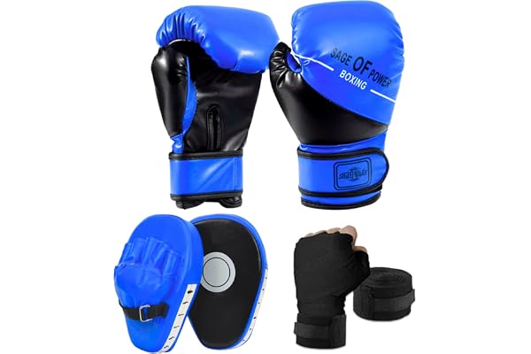 PARPIQ 3-in-1 Boxing Gloves and Punching Mitts Set for Kids, Boxing Mitts Focus Pads with Hand Wraps, Kids Boxing Equipment S