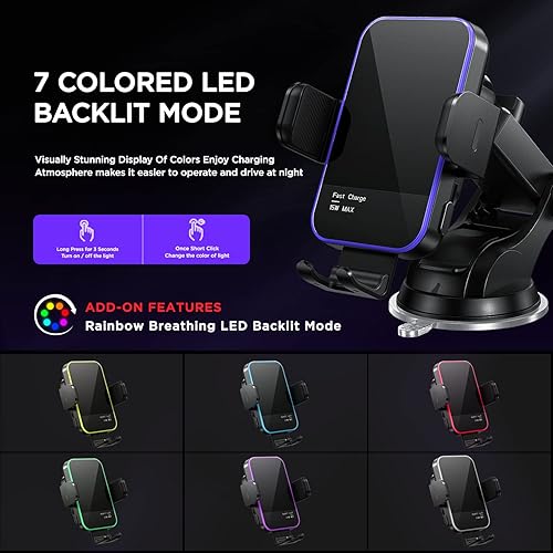 Wireless Car Charger,【7 Colored RGB Backlit】 Mosurr 15W Auto