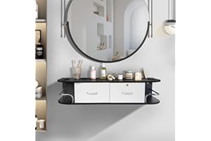 RESHABLE Wall Mount Salon Station,Modern Styling Station with 2 Drawers and 5 Tool Holders, Beauty Spa Barber Salon Equipment Set, Black+White……