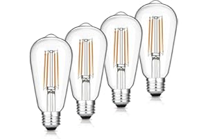 Gozelux Vintage LED Edison Bulbs, 6W, Equivalent 60W, Dimmable, High Brightness Warm White 2700K, ST58 Antique LED Filament Bulbs with 90+ CRI, E26 Standard Base Light Bulbs, Clear Glass, Pack of 4