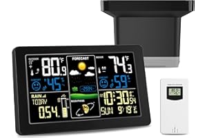 HQCONTL Digital Rain Gauge and Weather Station, Wireless Rain Gauge Outdoor, Home Weather Stations Wireless Indoor Outdoor with Thermometer, Barometer, Hygrometer, Atomic Clock, Weather Forecast and Alerts