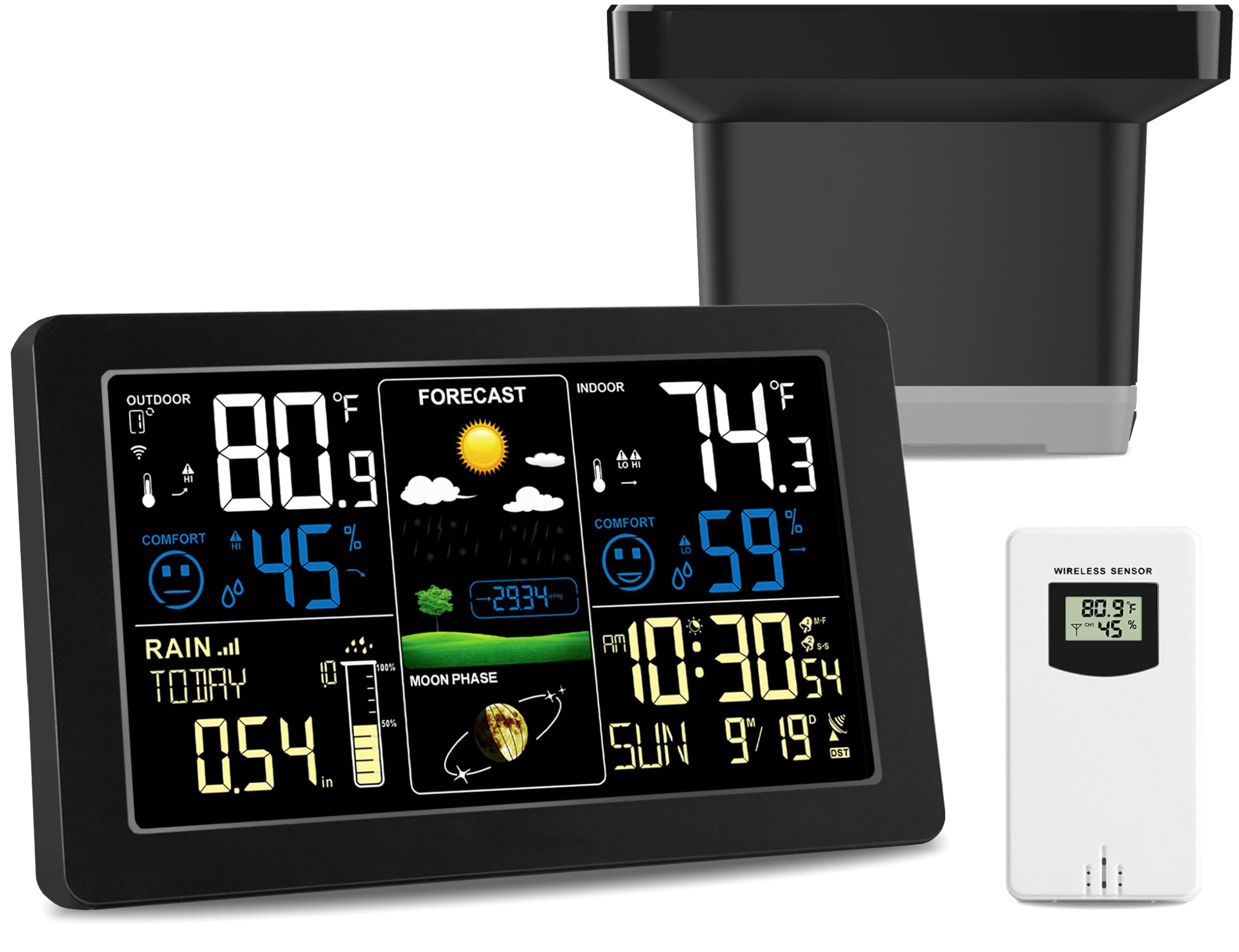 Photo 1 of Digital Rain Gauge and Weather Station, Wireless Rain Gauge Outdoor, Home Weather Stations Wireless Indoor Outdoor with Thermometer, Barometer, Hygrometer, Atomic Clock, Weather Forecast and Alerts