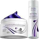 VITAMINS hair cosmetics Keratin Purple Blue Hair Mask and Shampoo Kit - Conditioner Anti Brassiness Toner and Violet Blue Shampoo Set for Bleached Blonde Platinum Silver White Gray Dry Damaged Hair