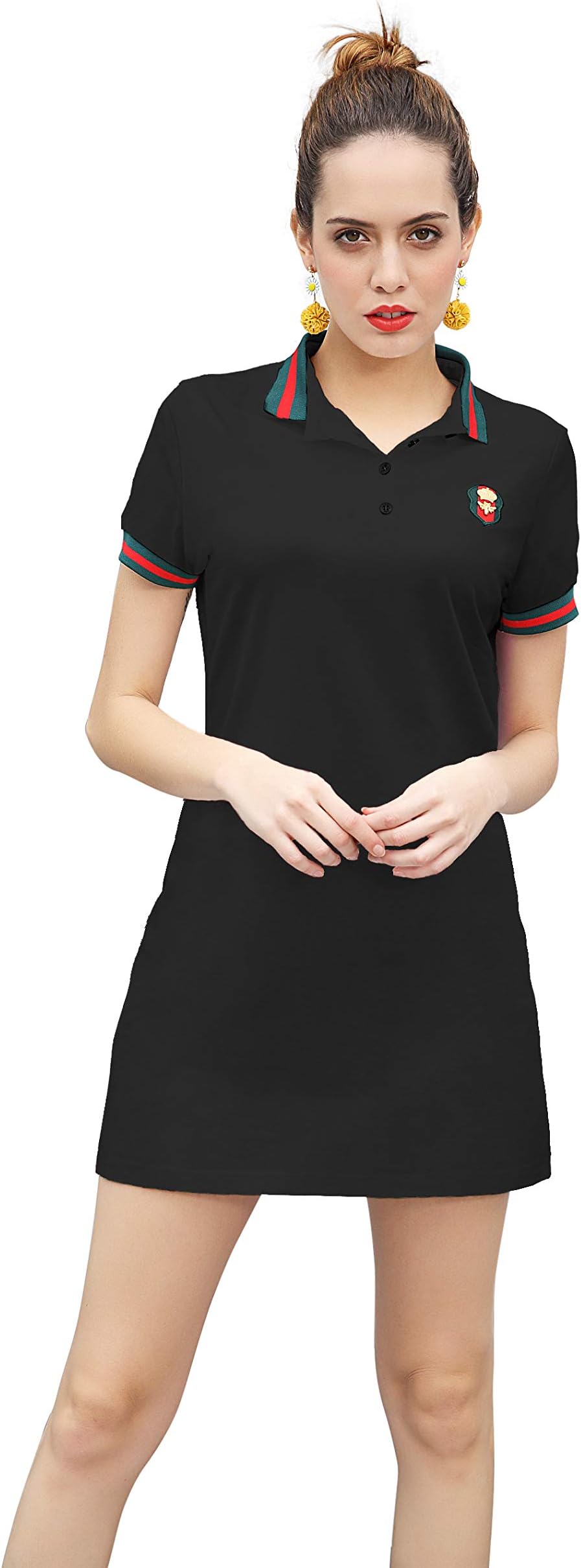 YXLUOKY Women's Casual Polo Dress Embroidered Badge Stretch Cotton Mini Short Sleeve Polo Shirt Golf Shirt