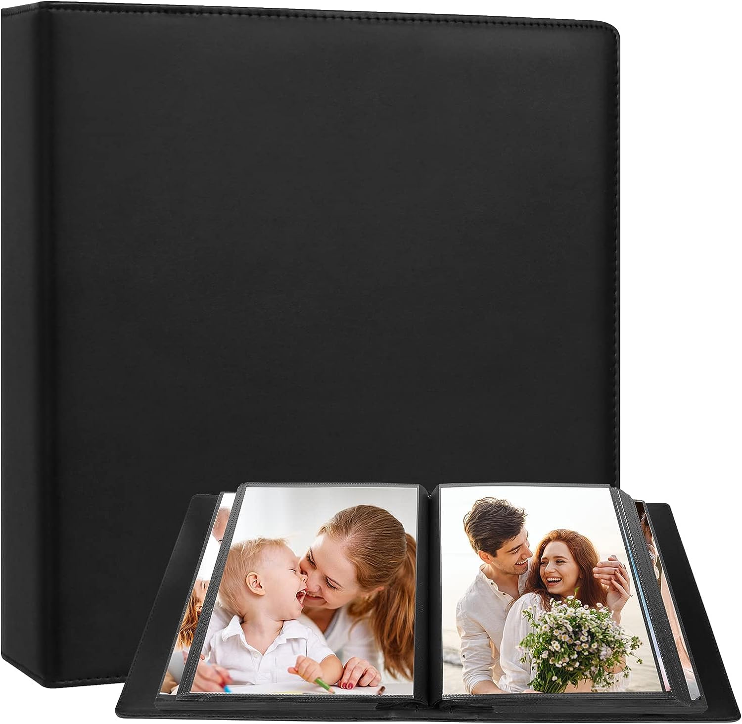 10x8 Photo Album 168 Pockets Hold 10 x 8 Photos, Large Capacity Leather Cover Family Wedding Baby Photo Album for 8x10 Pictures, 10x8 Photo Album Book with Black Inner Pages (Black)