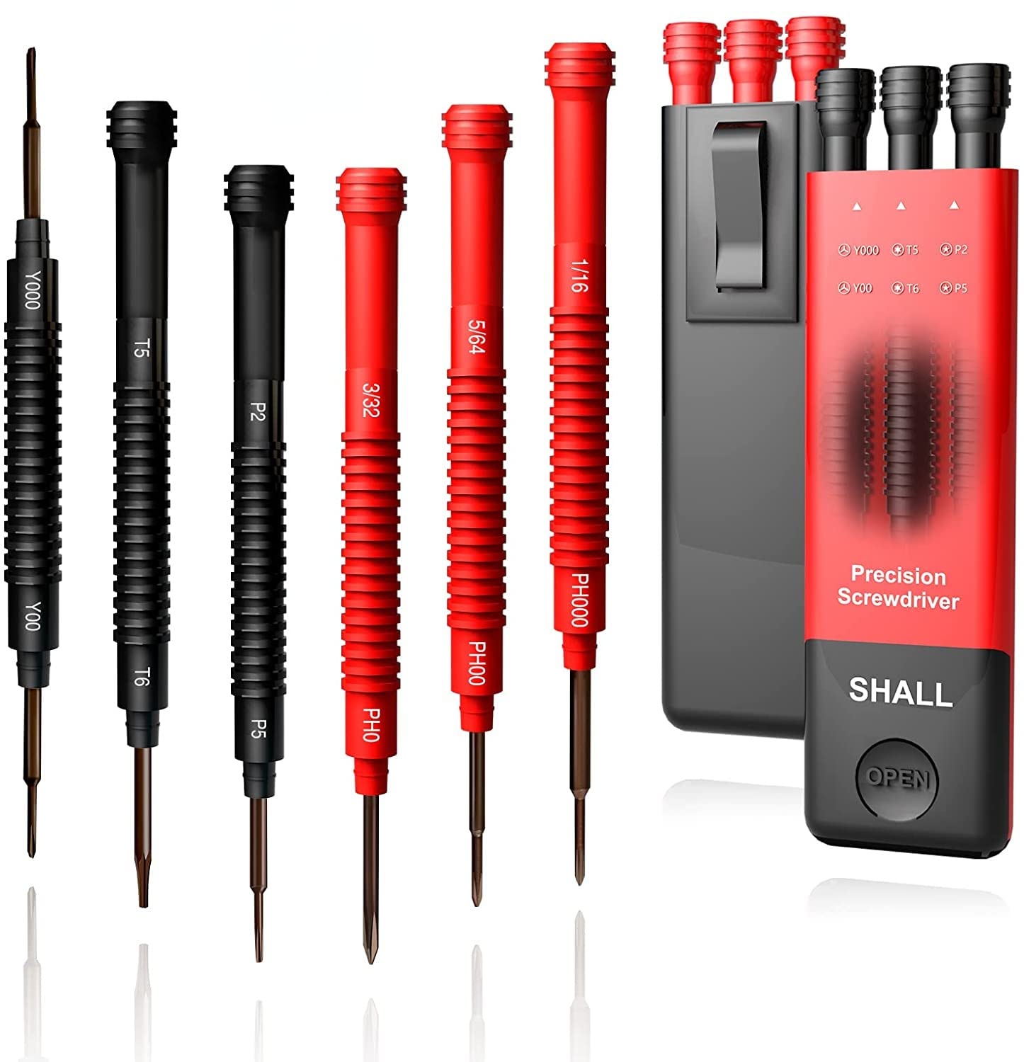 Shall 6-Piece Precision Screwdriver Set w/ Case, 12-Size Magnetic Mini Screwdrivers, DIY Repair Tools Kit (Double-end Phillips/Slotted/Torx/Pentalobe/Triwing)