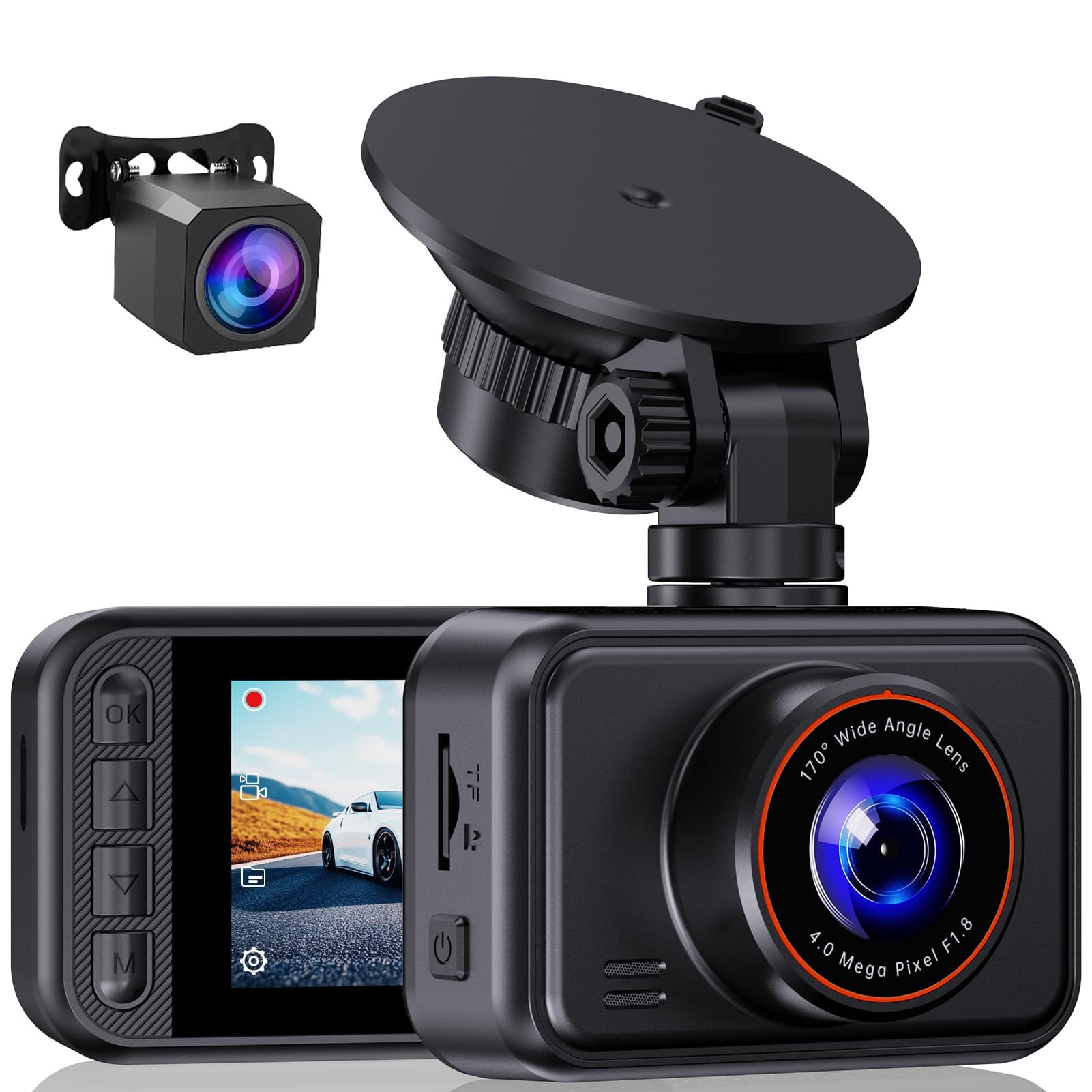 Dash Cam Front and Rear for Cars, 2.5K+1080P Dual Camera with 2" Screen