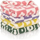 YQQYG 4 Pcs Checkered Hand Towels, 14"X 29" Decorative Bathroom Towels, Soft Absorbent Floral Hand Towel for Bathroom Kitchen Spa Gym