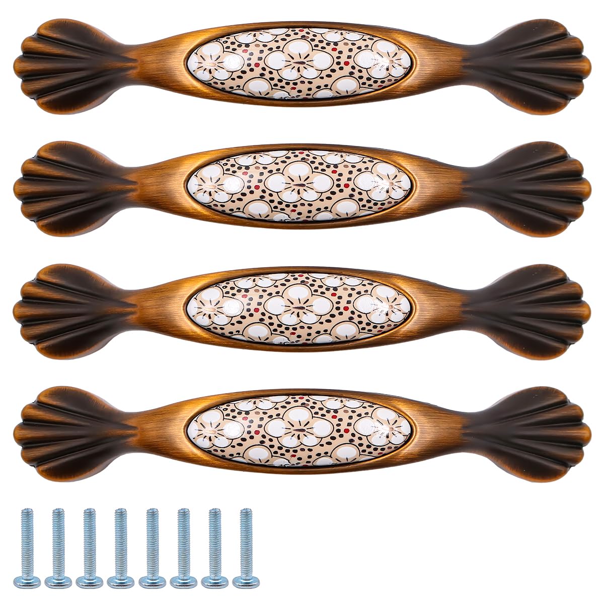ZONADAH Set of 4 Traditional Drawer Cabinet Ceramics Handle, Hole Distance 96mm, Furniture Door Pull Handles, Antique Handle, Drawer, Door, Cupboards, Bathroom, Kitchen, Dasy Pattern