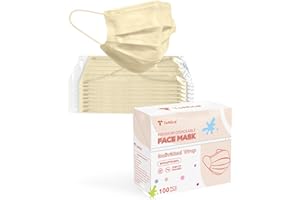 TeNice Face Masks Disposable 100 Pack, 4 Ply ASTM Level 3 Medical Grade, Breathable for Adult Outdoor Protection, Individually Wrapped for Home, School & Office, Beige