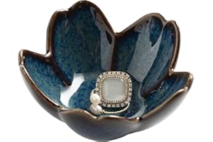 QNMUSUNC Flower Ring Holder Dish, Ceramic Jewelry Tray Dish, Small Trinket Dish, Jewelry Plate Bowl, Cute Jewlery Ring Holder Dish, Aesthetic Room Decor, Christmas Birthday Gifts for Women, 1 pack (blue)